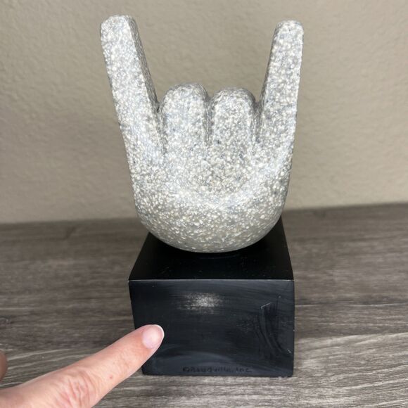 Rock On Hand Gesture Sculpture Statue 7" Stone Hand Art Trophy Gift Bookend - Picture 3 of 8
